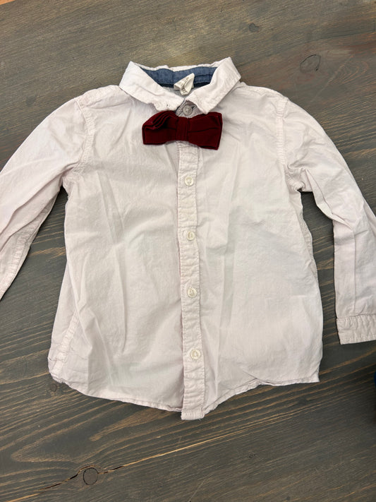 H&M 12/18m off white button up shirt with red bow tie