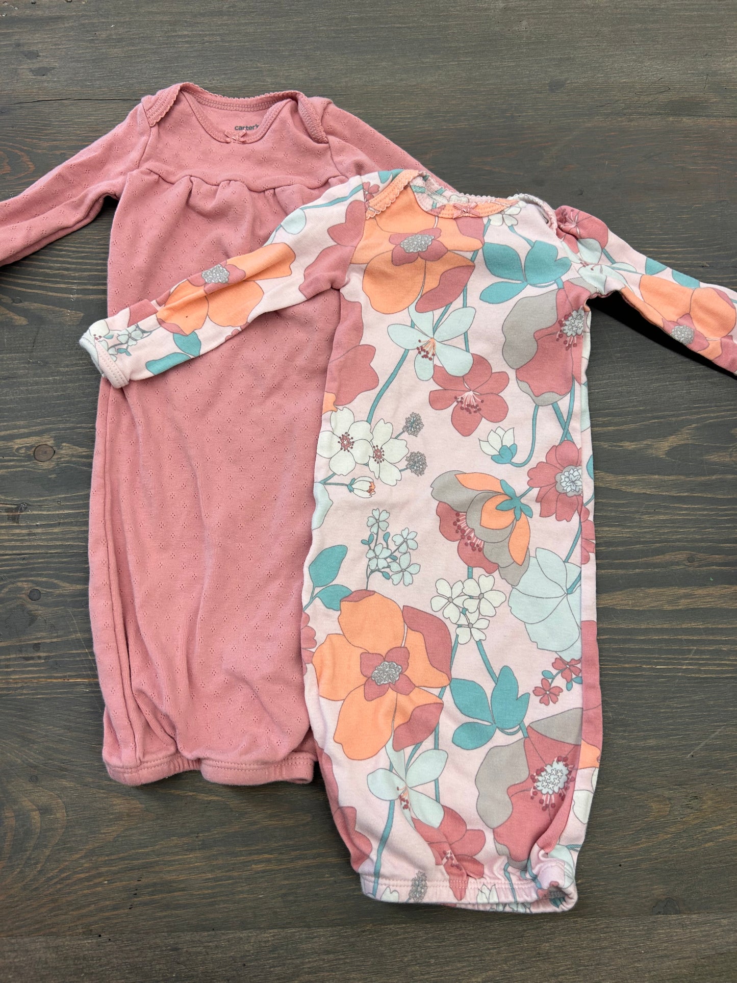 Carters newborn pink floral sleeping gown bundle