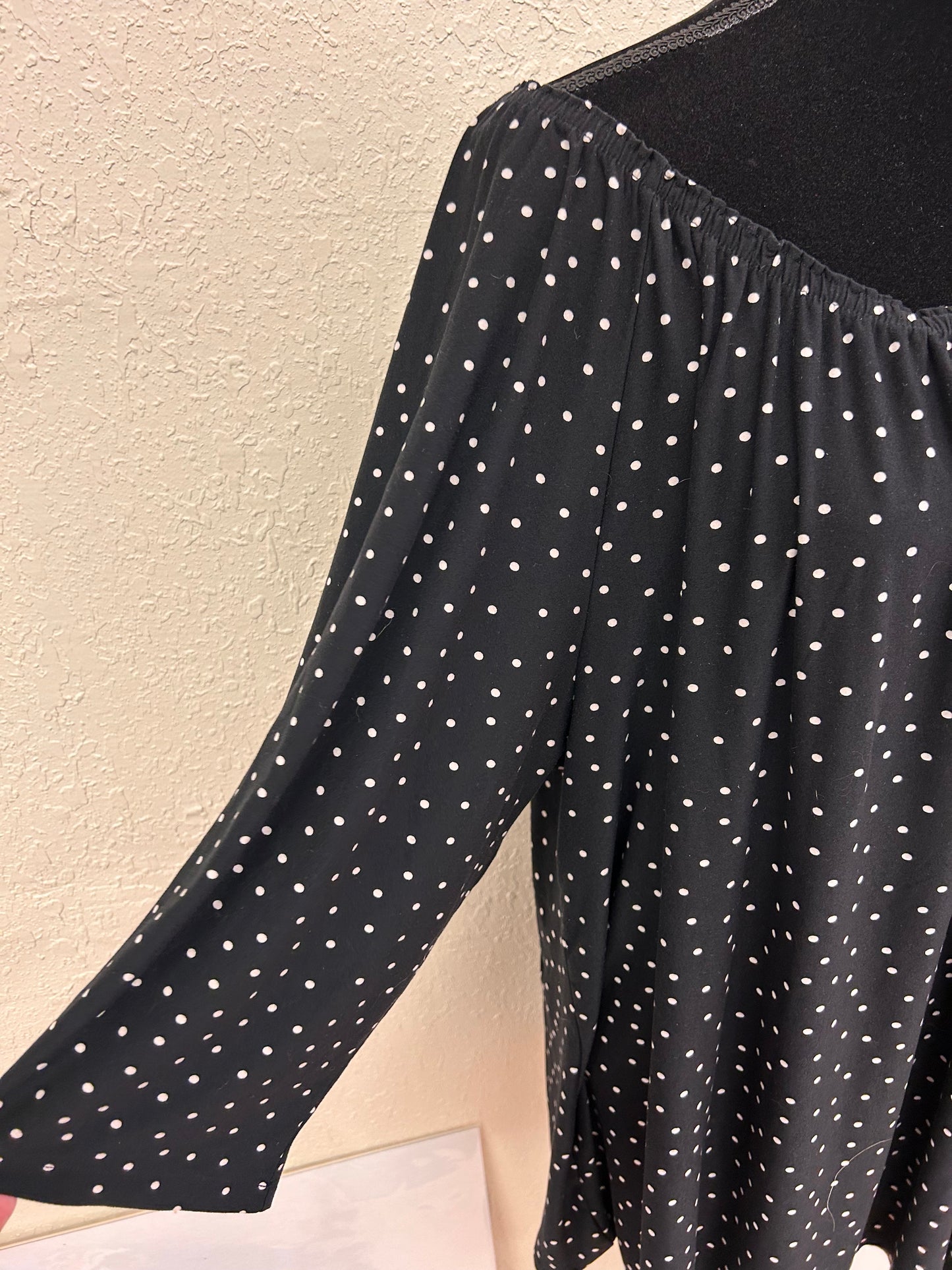 Catherine’s 3x black polka dot off shoulder blouse