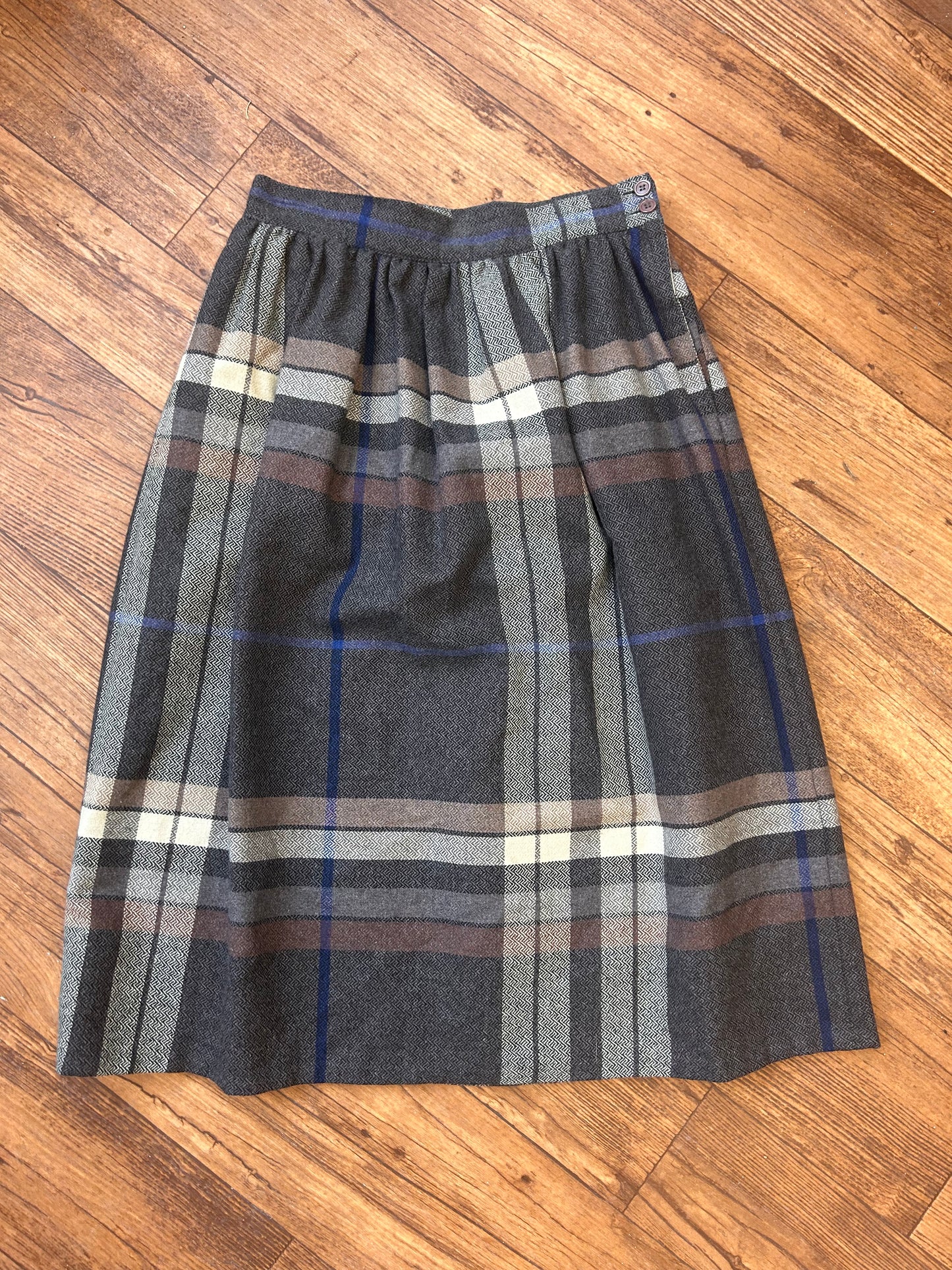 Vintage Louben 12 grey plaid wool midi skirt