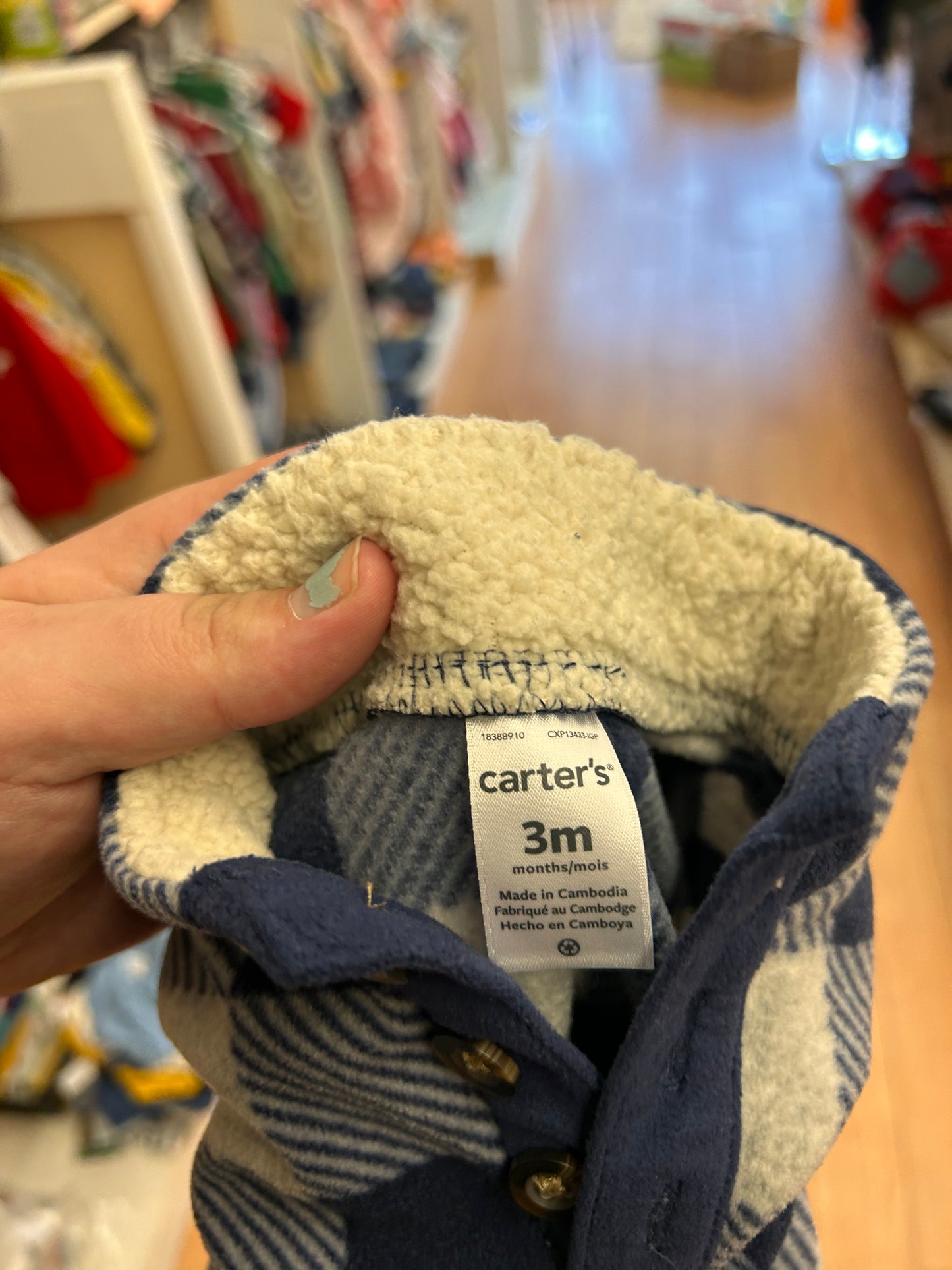 Carters 3m blue & grey gingham fleece sweater