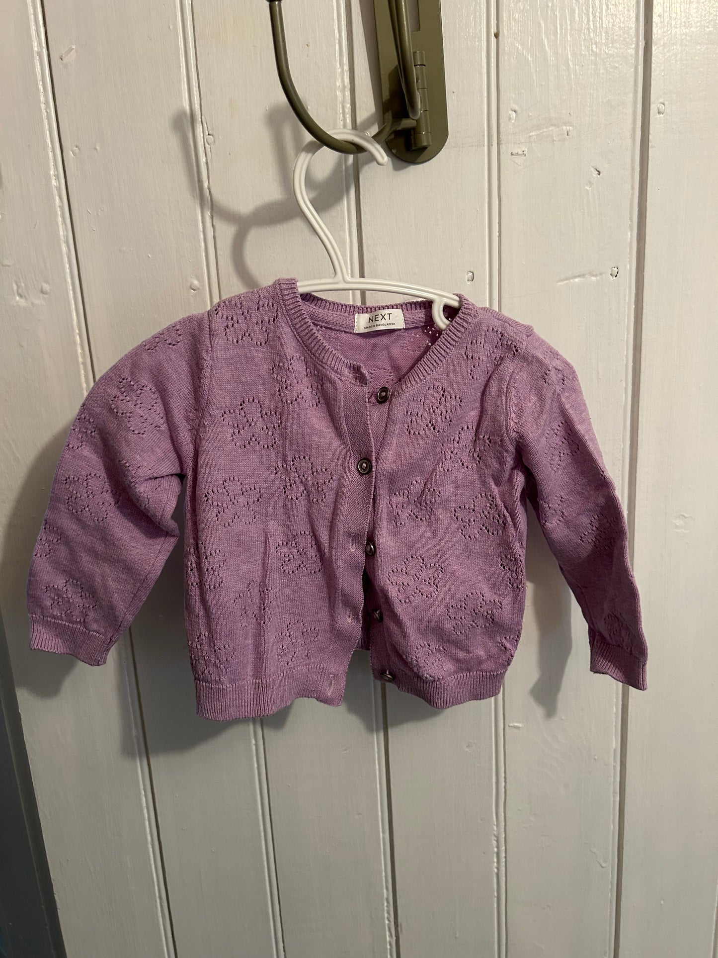 Next 6/9m purple floral knit button up cardigan