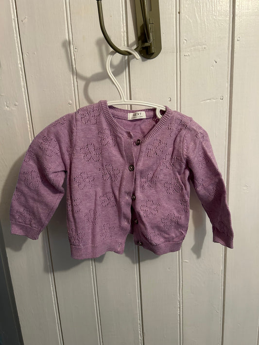Next 6/9m purple floral knit button up cardigan