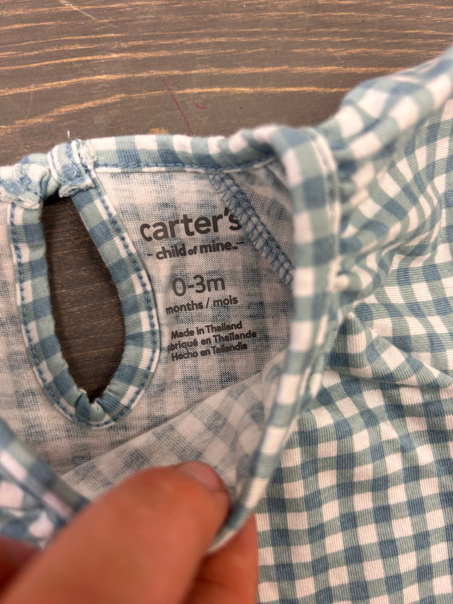 Carters 0/3m blue gingham rabbit set