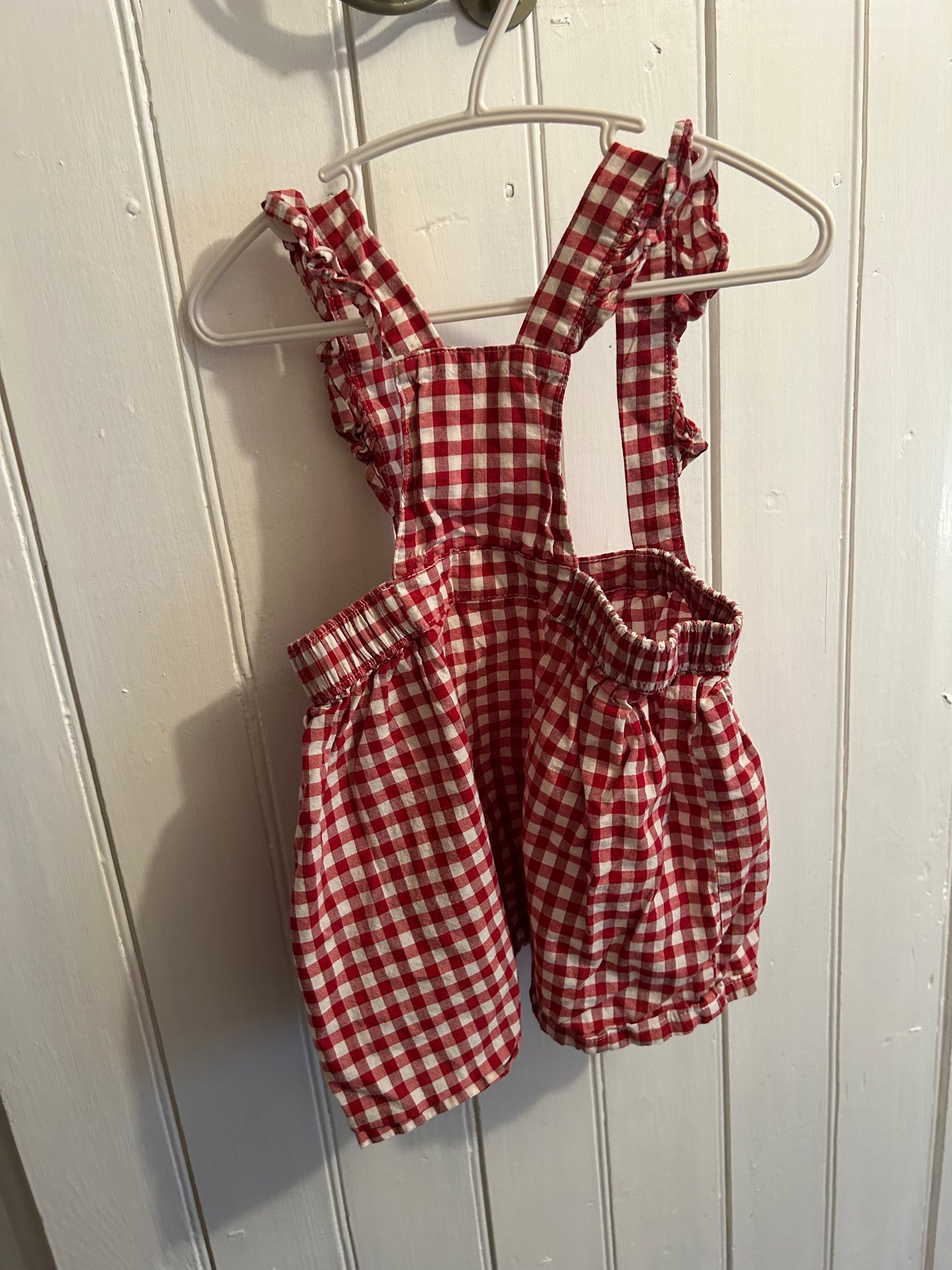H&M 12/18m red gingham skirted overalls
