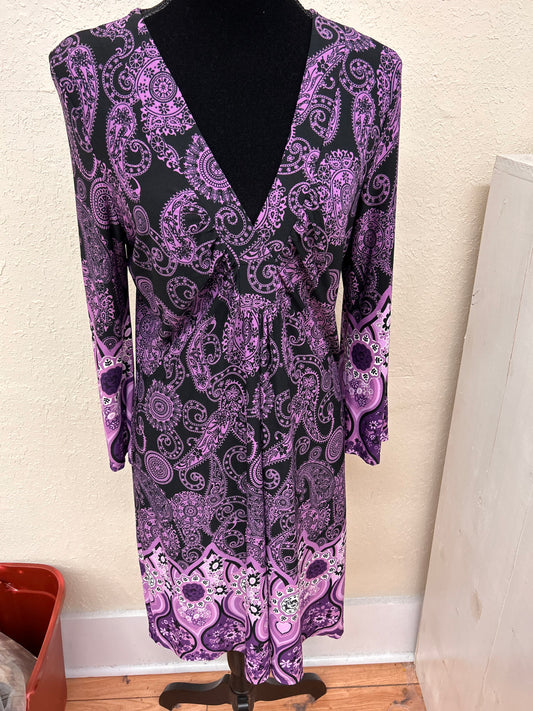 INC large purple paisley long sleeve midi dress