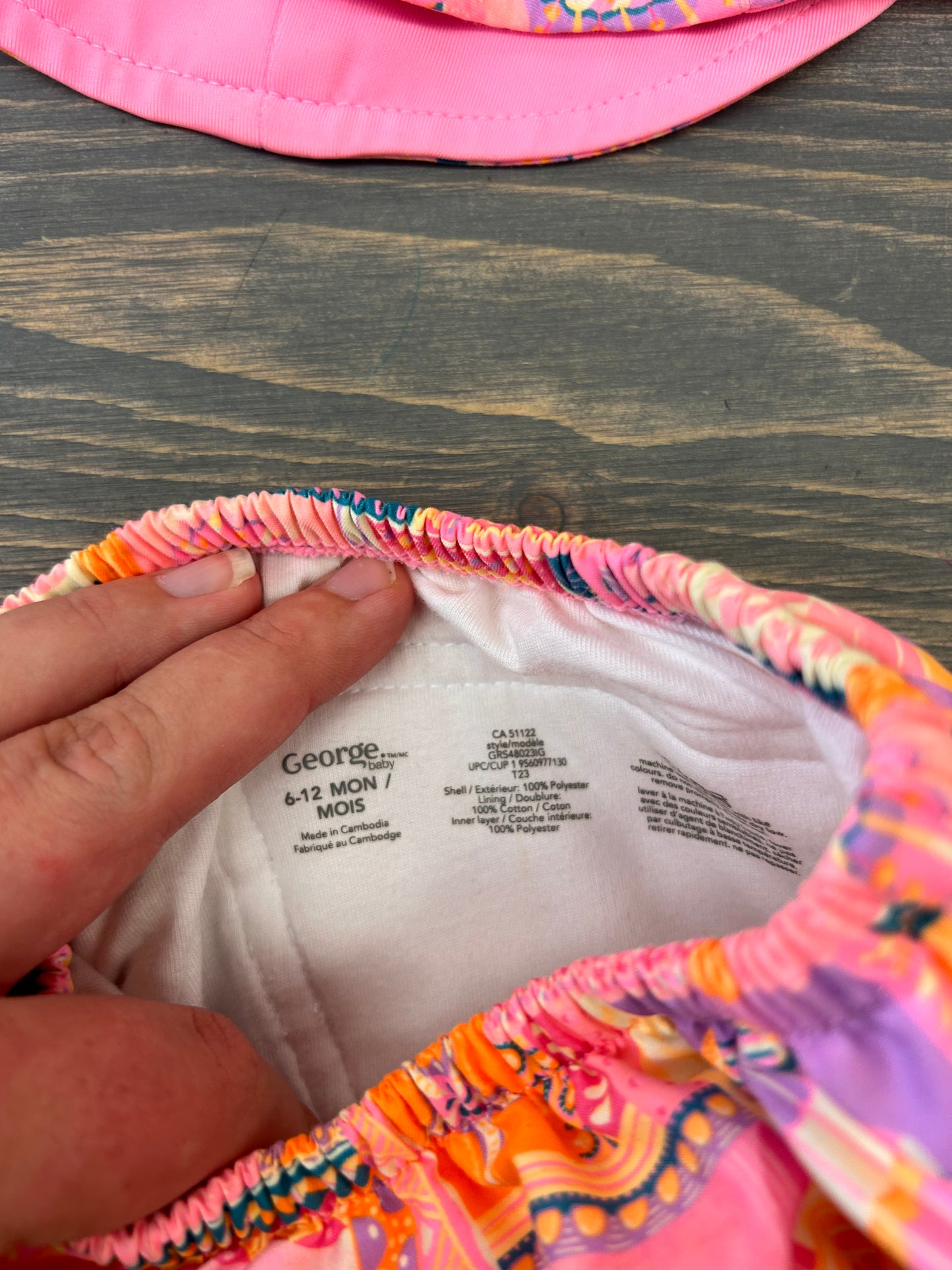 George 6/12m pink tropical swim diaper & hat set