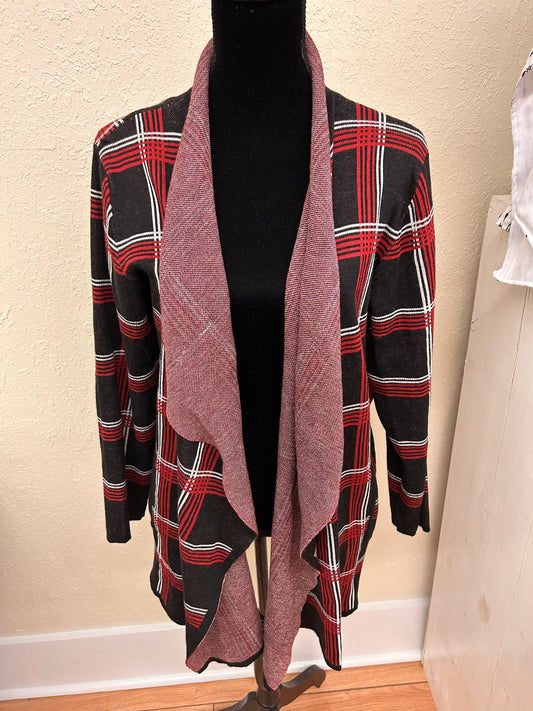 Jones large red & black plaid cardigan