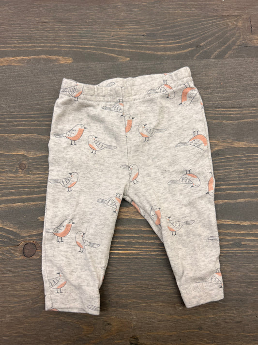 Carters 0/3m grey bird leggings