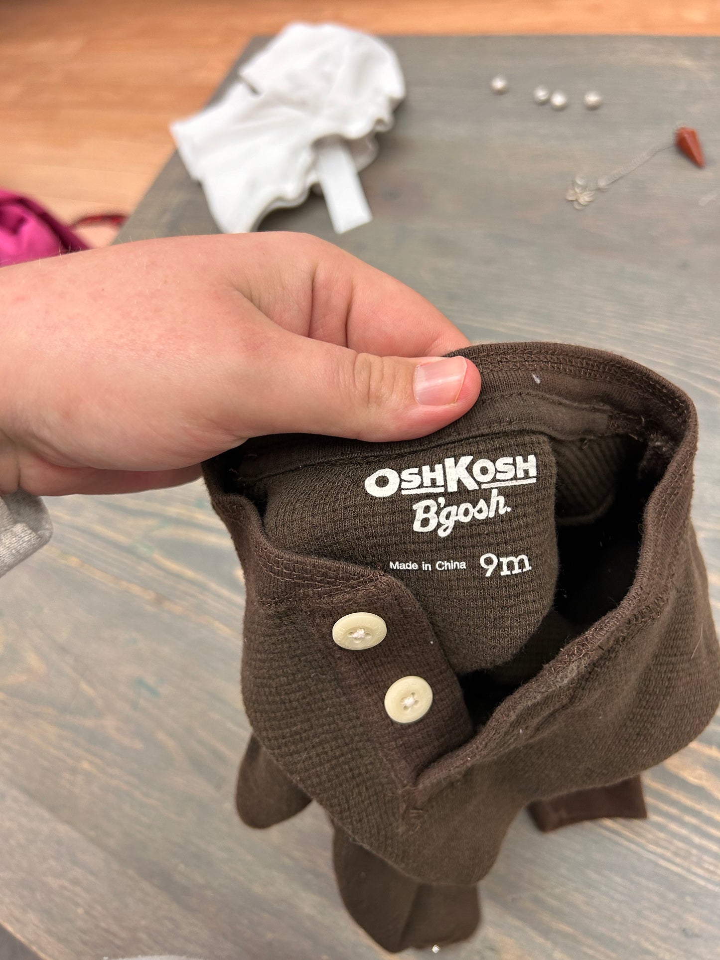 Oshkosh 9m brown waffle knit onesie