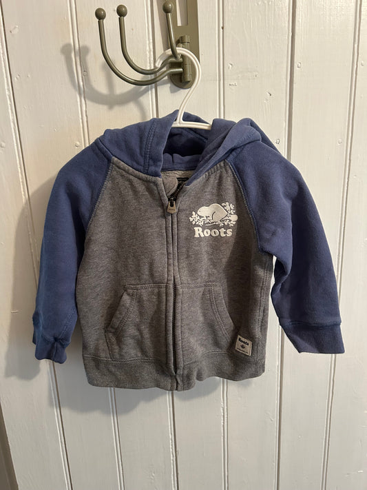 Roots 12/18m grey & blue zip up hoodie
