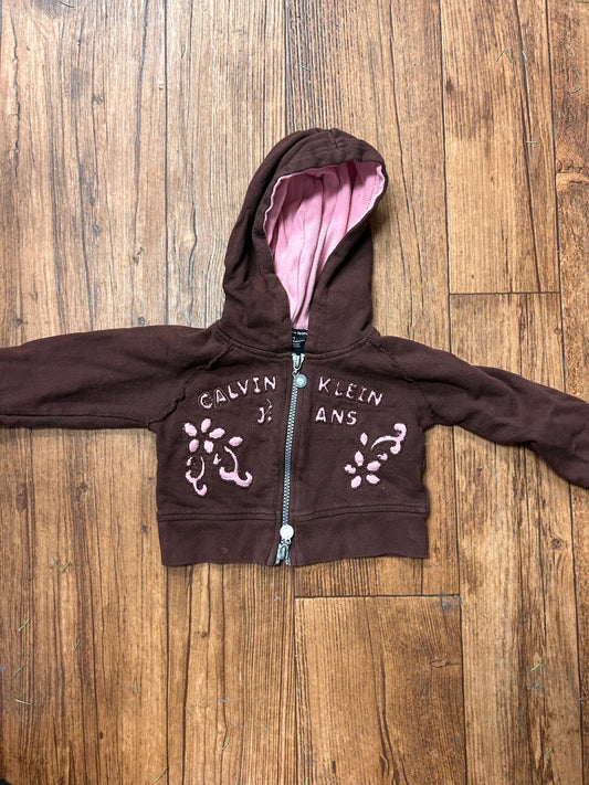 Calvin Klein 2t brown Cropped zip up hoodie