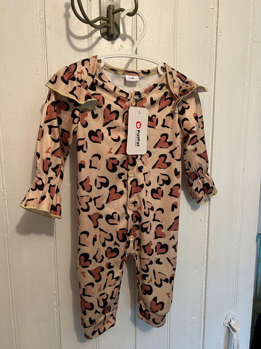NEW Patpat 3/6m brown heart cheetah romper