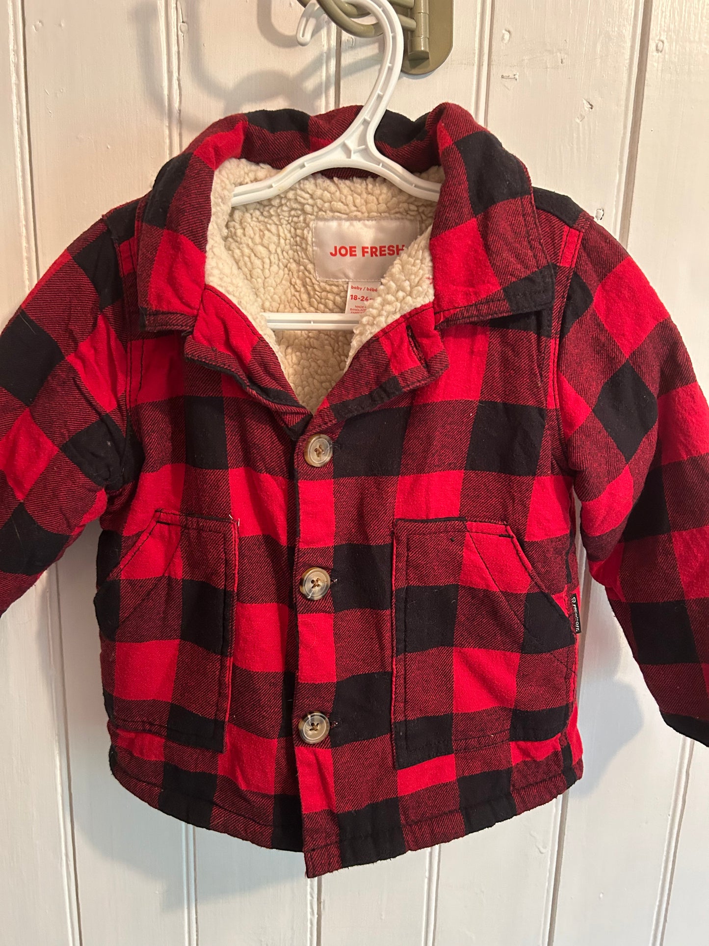 Joe fresh 18/24m red plaid Sherpa lined Shacket