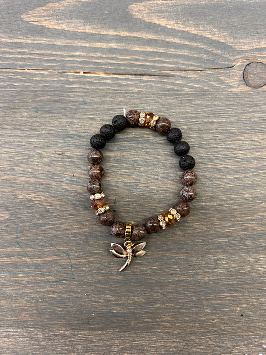 Brown dragonfly gemstone bracelet