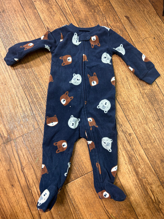 Carters 9m blue bear fleece zip up sleeper