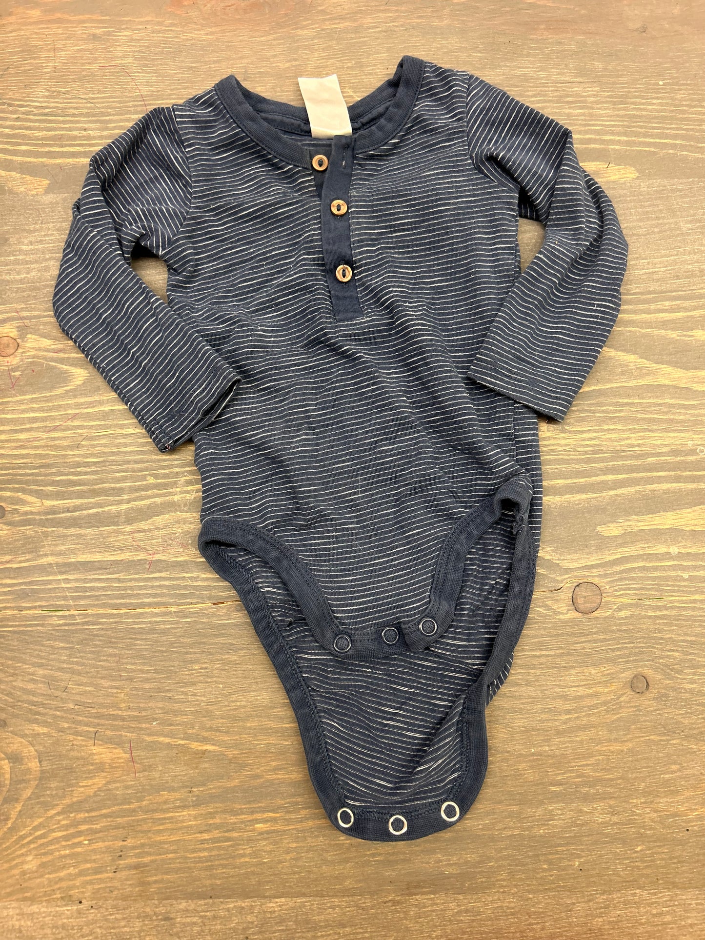 H&M 4/6m blue striped long sleeve onesie