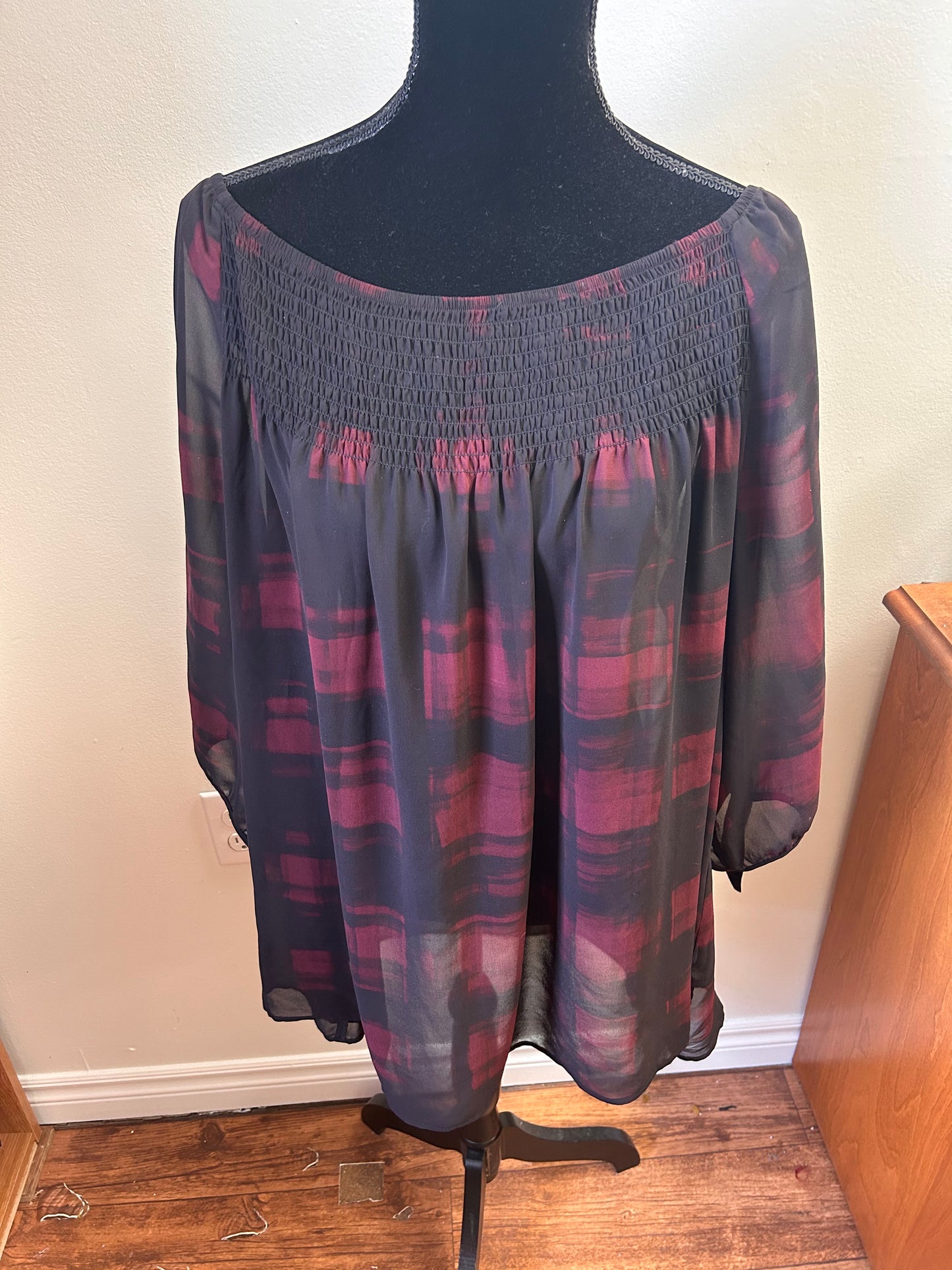 Love & legend size 22 black & red plaid sheer blouse