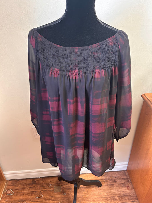 Love & legend size 22 black & red plaid sheer blouse