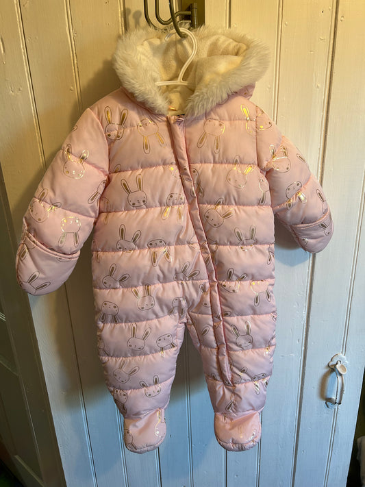 George 6/12m pink rabbit snowsuit