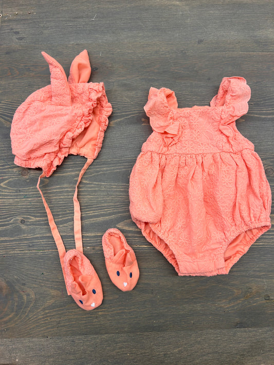 Cupcakes & cashmere 3/6m pink lace rabbit romper set