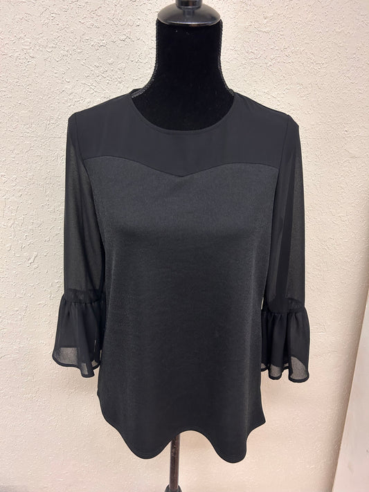 Faith & joy medium black sheer bell sleeve blouse