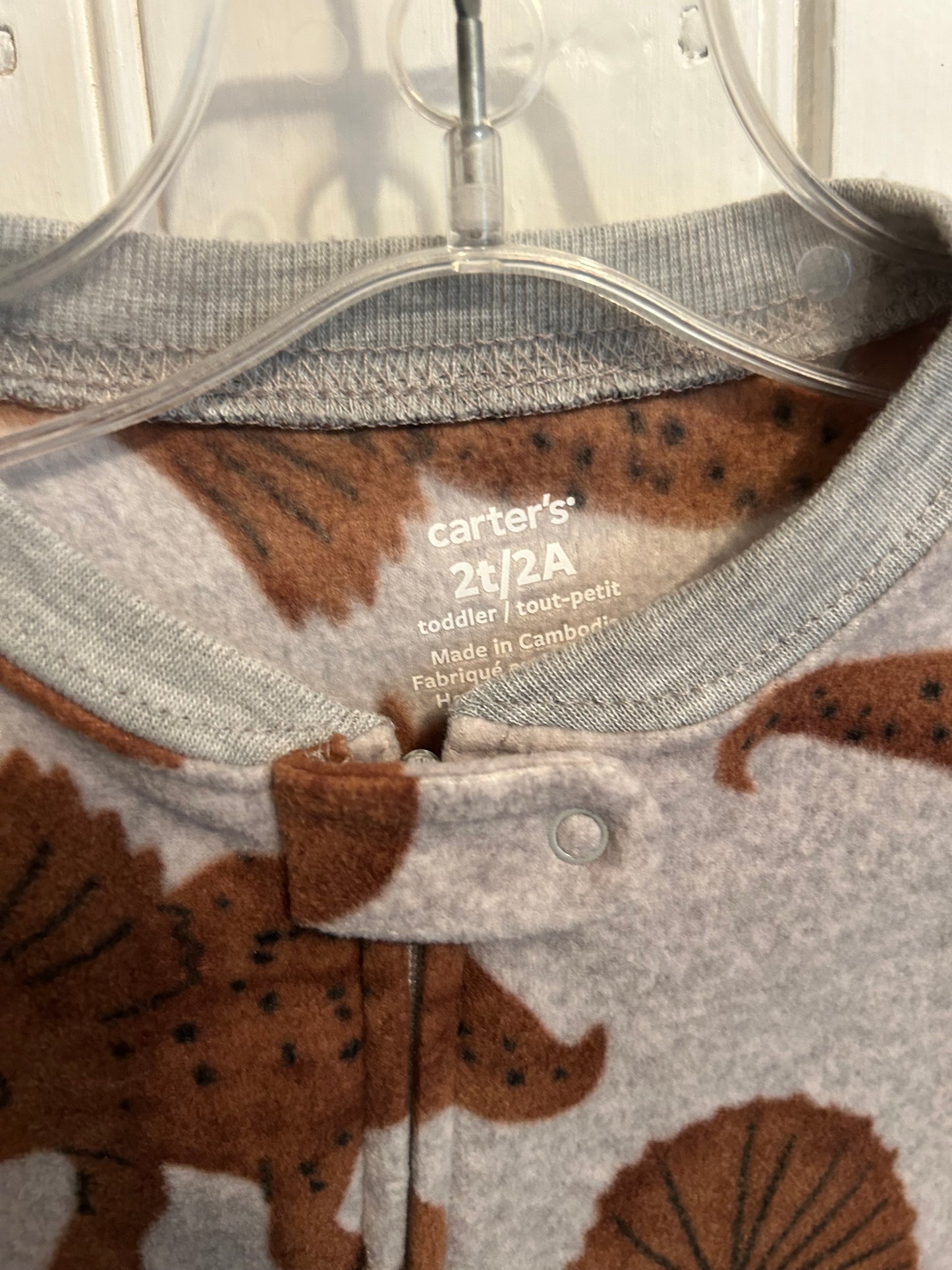 Carters 2t brown & grey Dino fleece sleeper