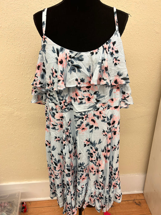 NEW torrid 3x blue & pink floral ruffle midi dress