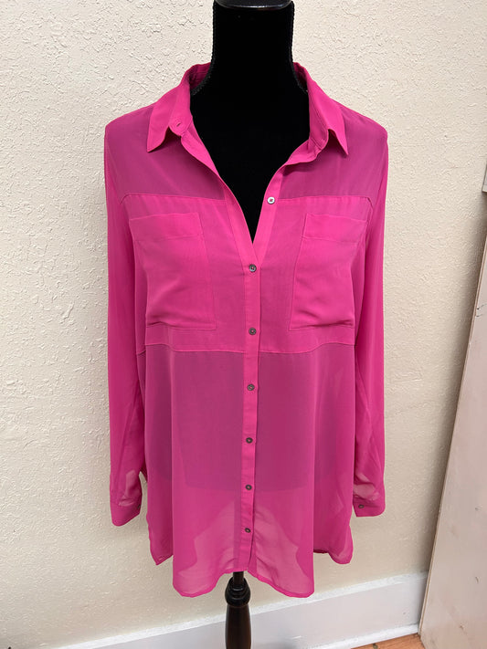 Mexx 12 pink sheer long sleeve button up tunic