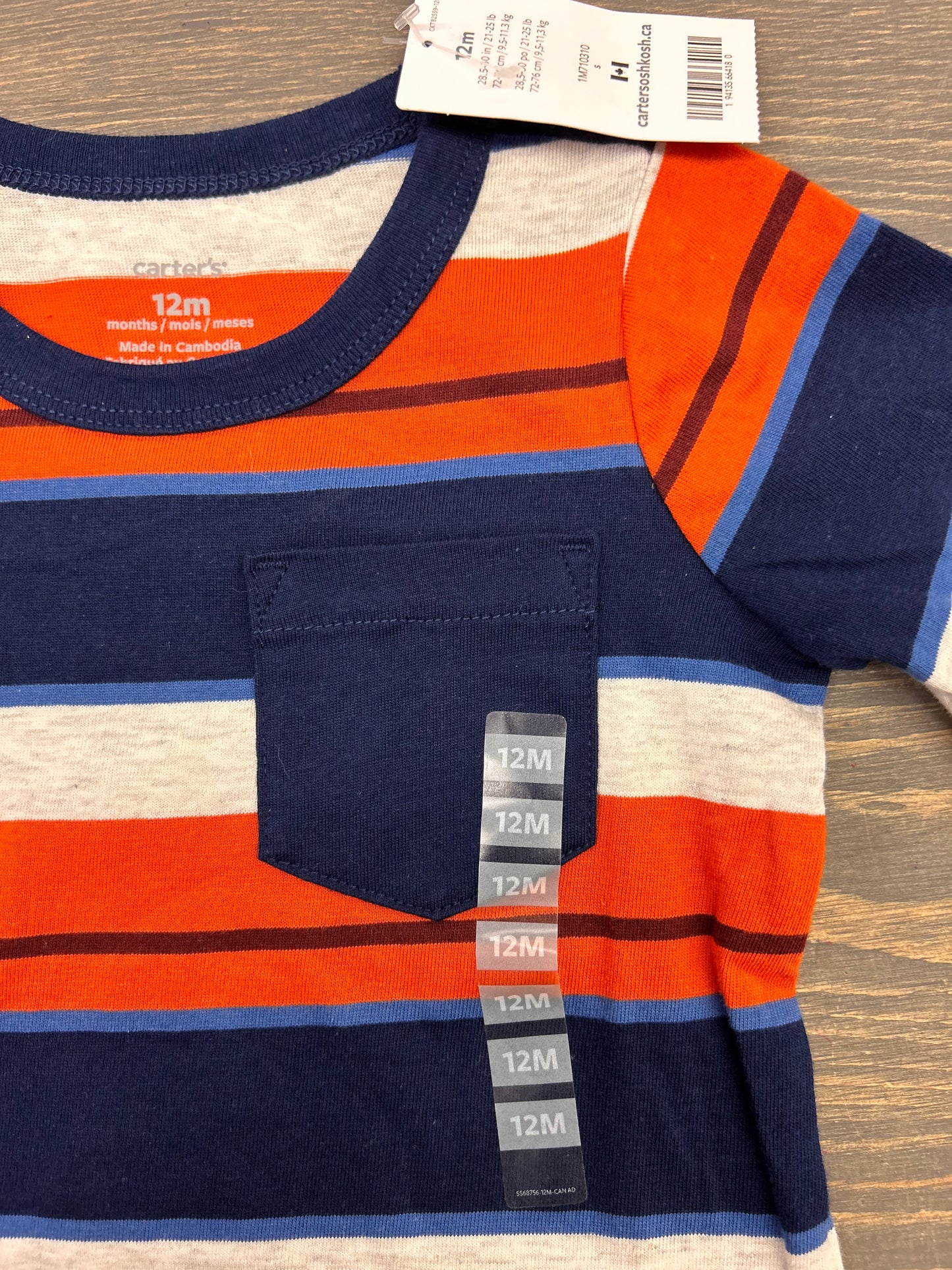 NEW carters 12m orange & blue striped shirt