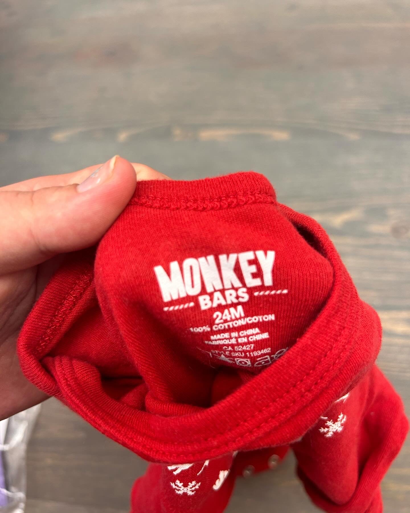 Monkey bars 24m red ugly sweater onesie