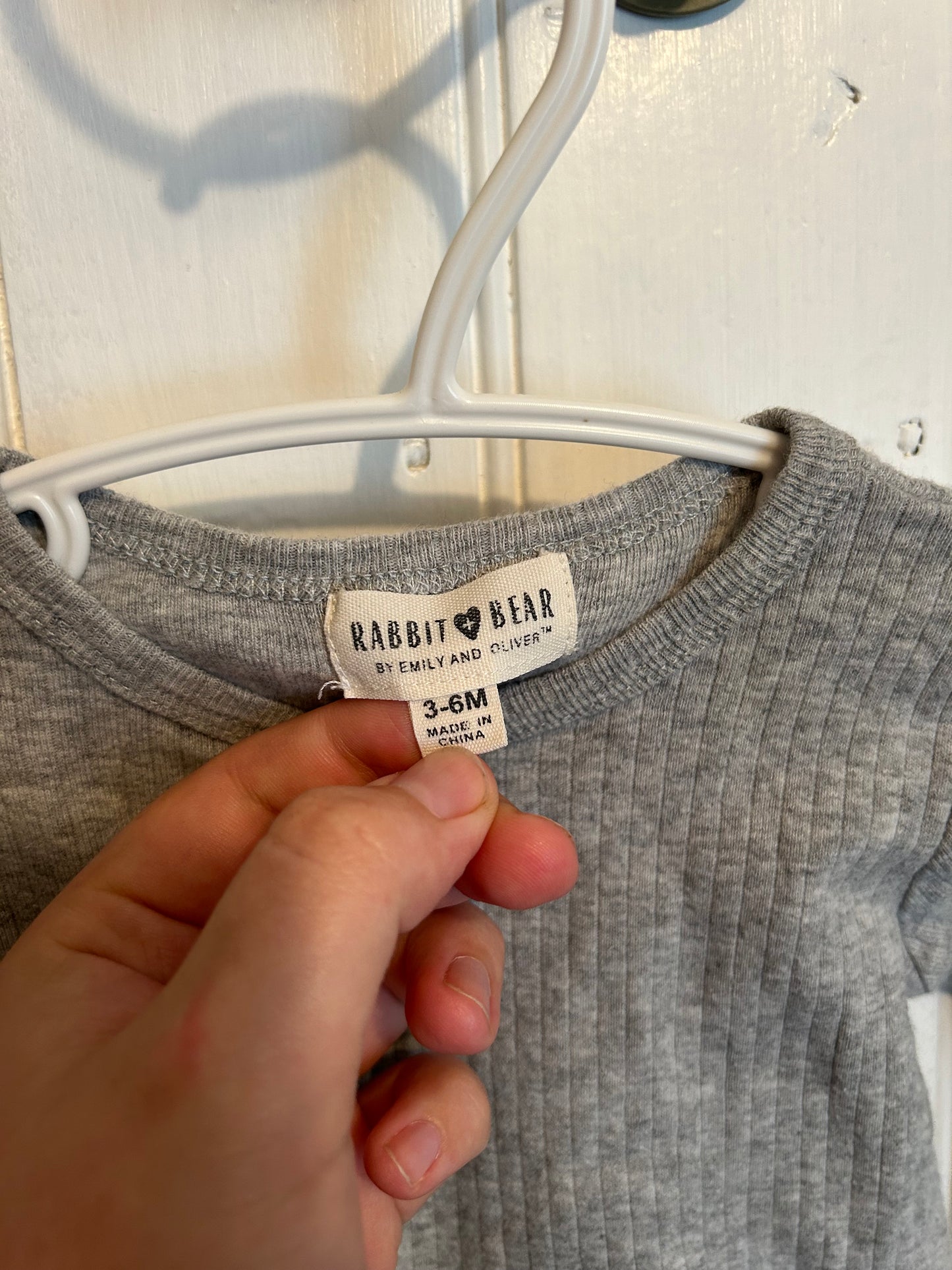 Rabbit & bear 3/6m grey ribbed button onesie