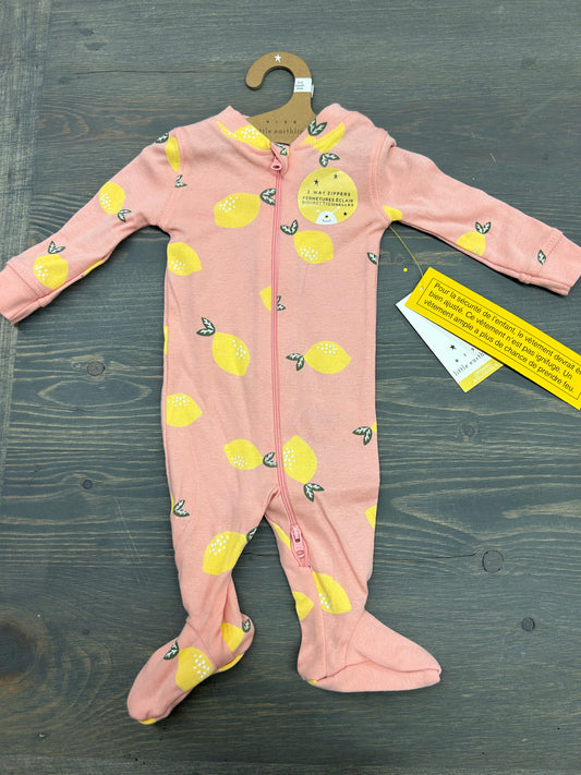 NEW Little earthlings pink lemon zip up sleeper