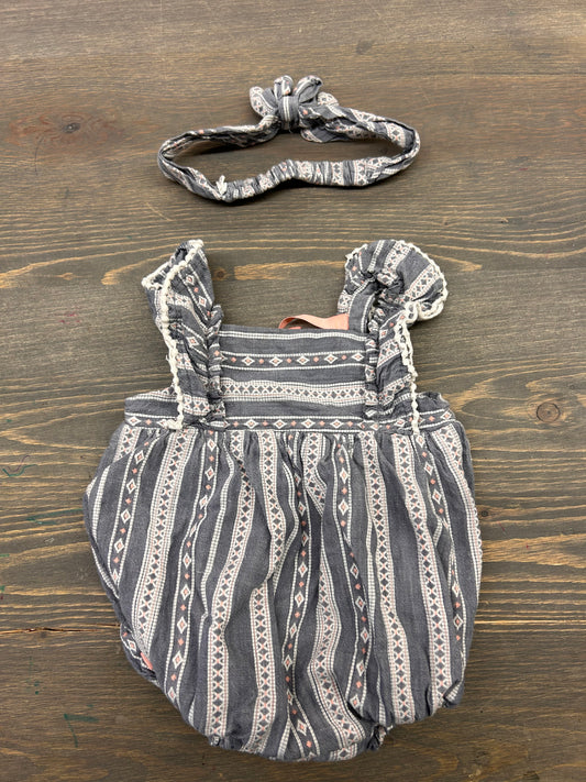 Tommy Bahama 3/6m grey Aztec romper