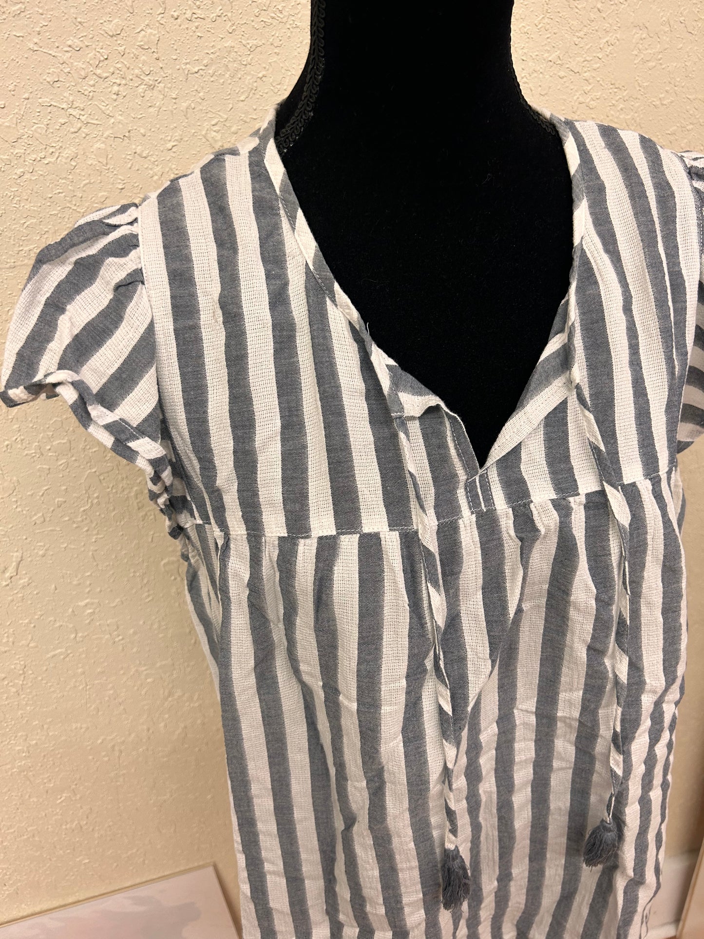 St johns bay large grey & white striped blouse