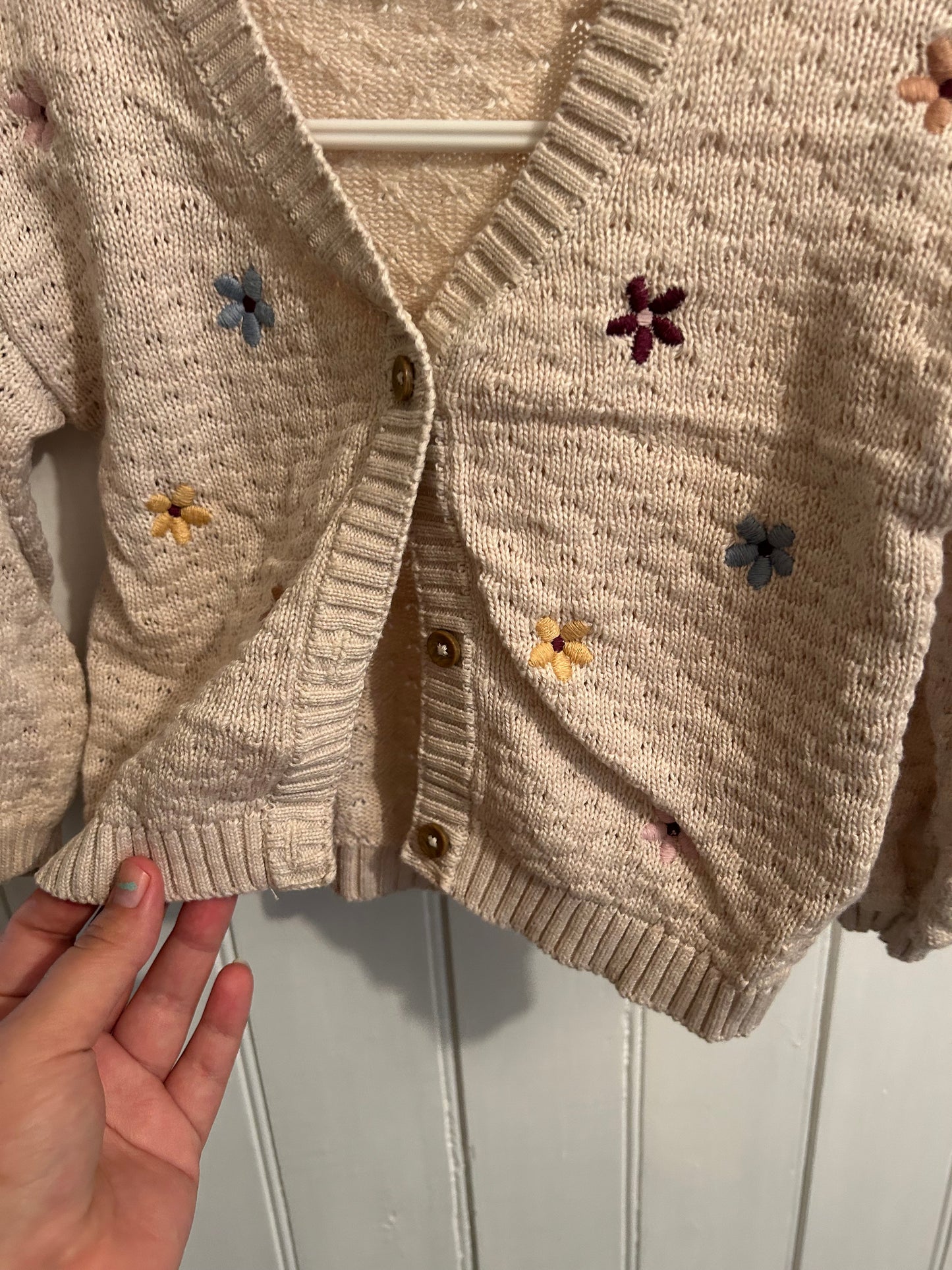 John Lewis 9/12m tan floral knot cardigan