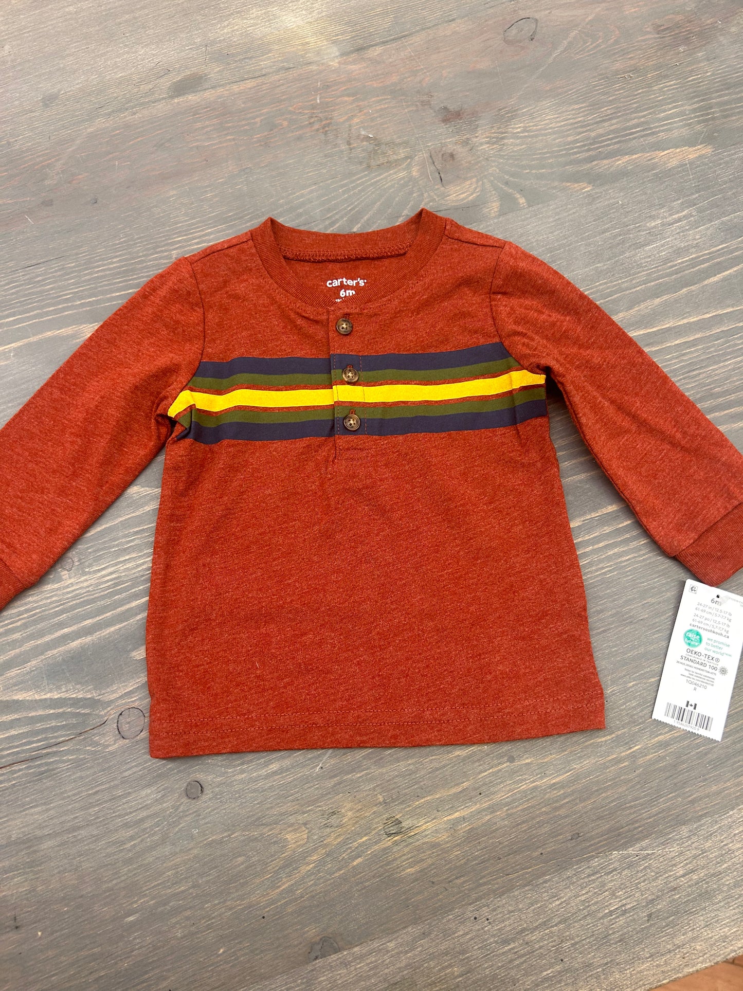 NEW carters 6m orange striped long sleeve shirt