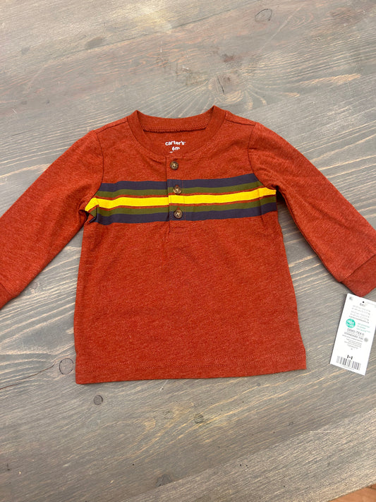 NEW carters 6m orange striped long sleeve shirt