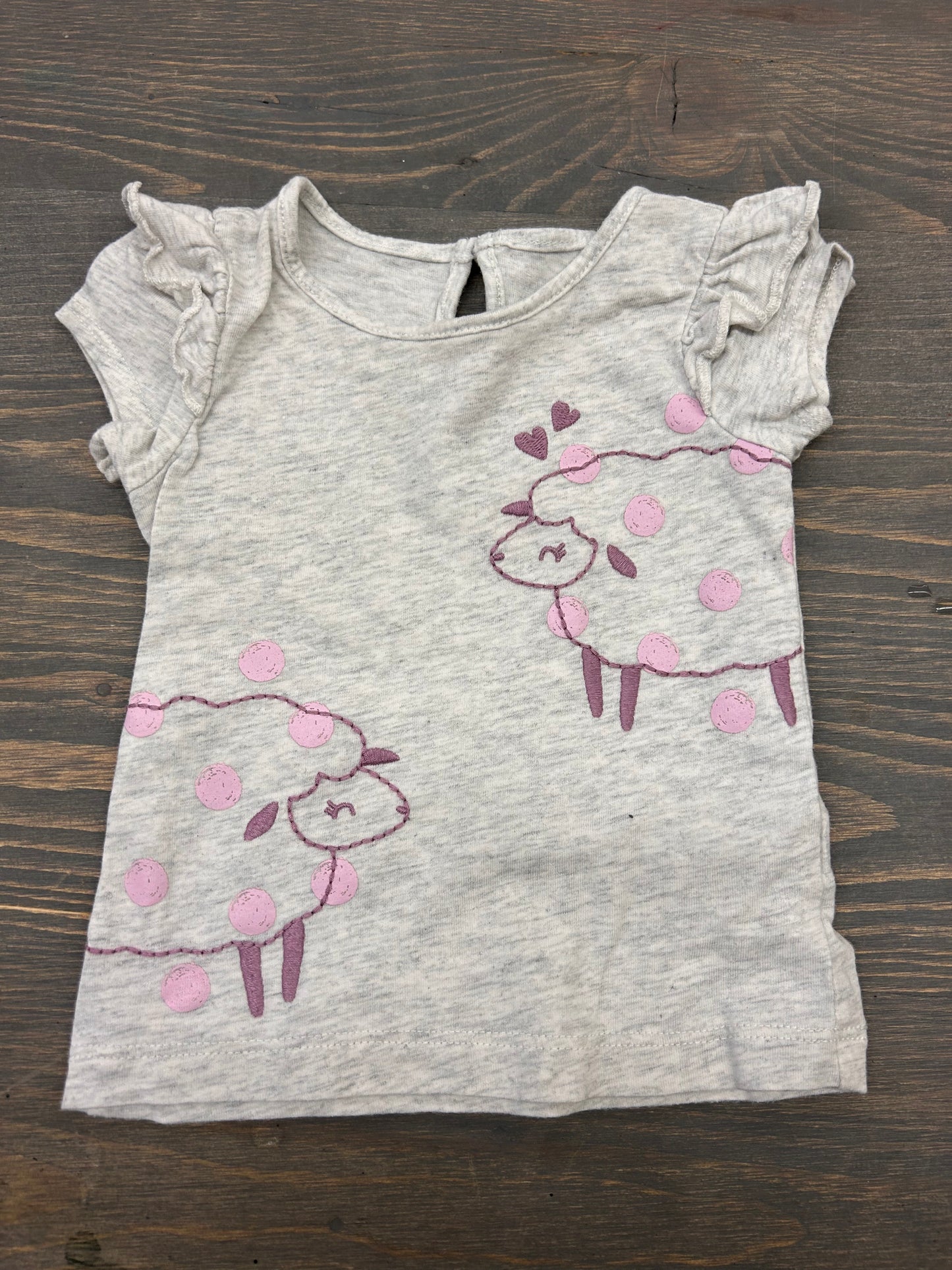 Carters 6/9m grey & purple embroidered sheep tshirt