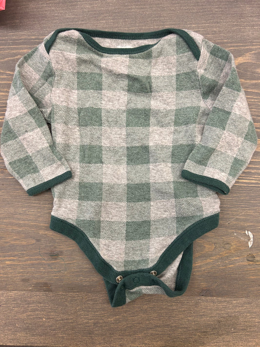 Old navy 3/6m green gingham onesie