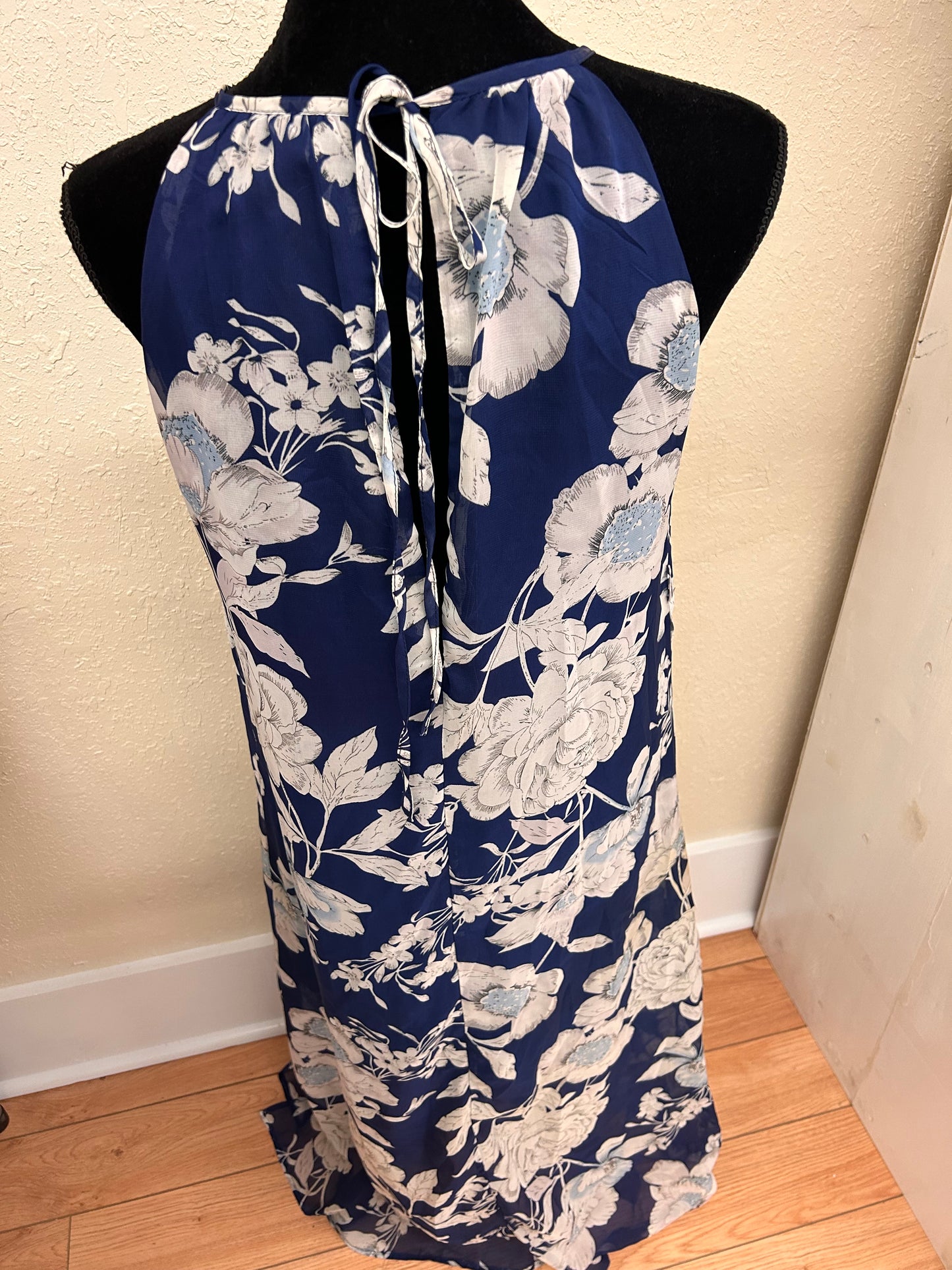 Papillon small blue floral high neck maxi dress