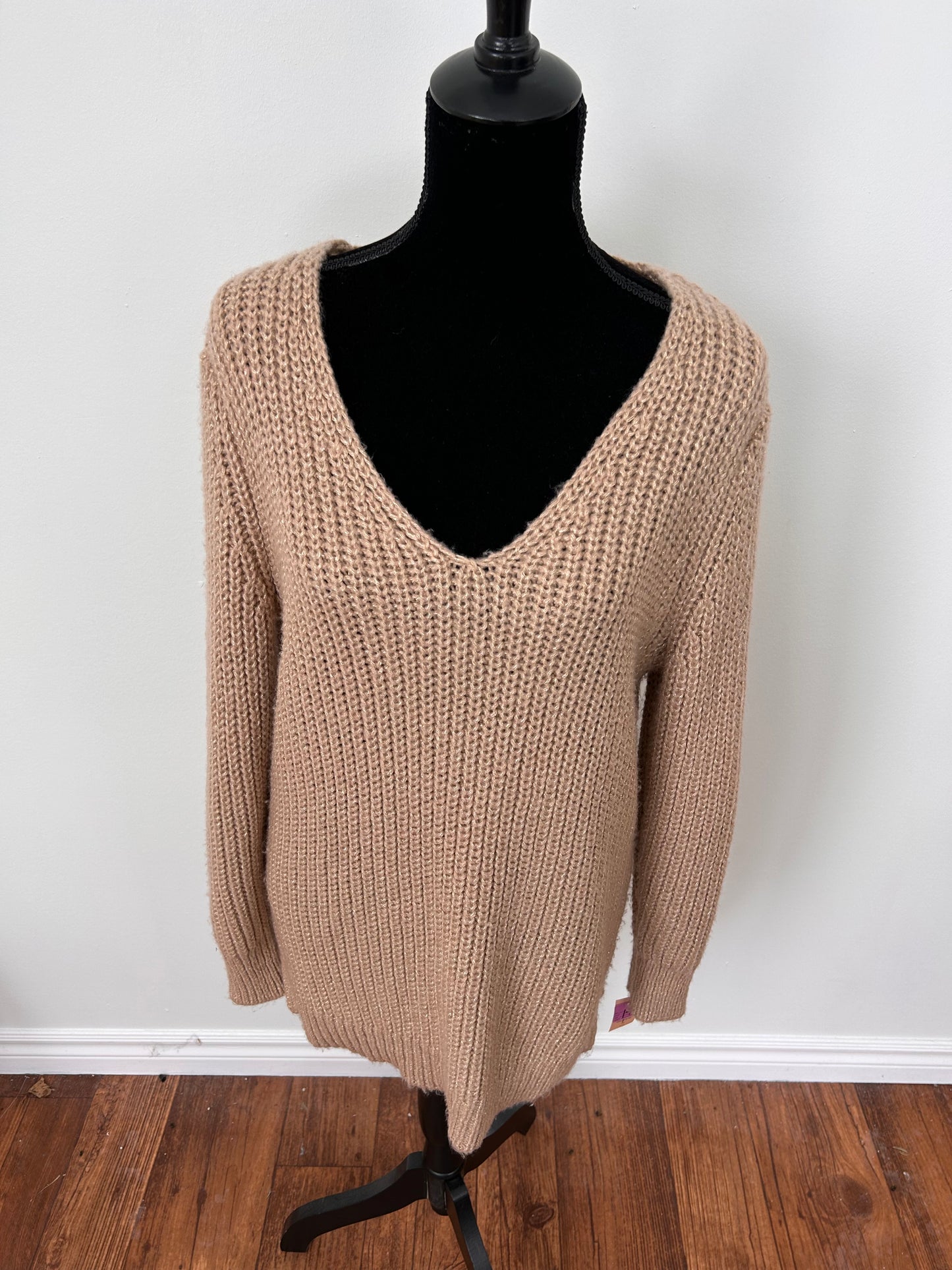 NEW LOFT tan vneck knit sweater