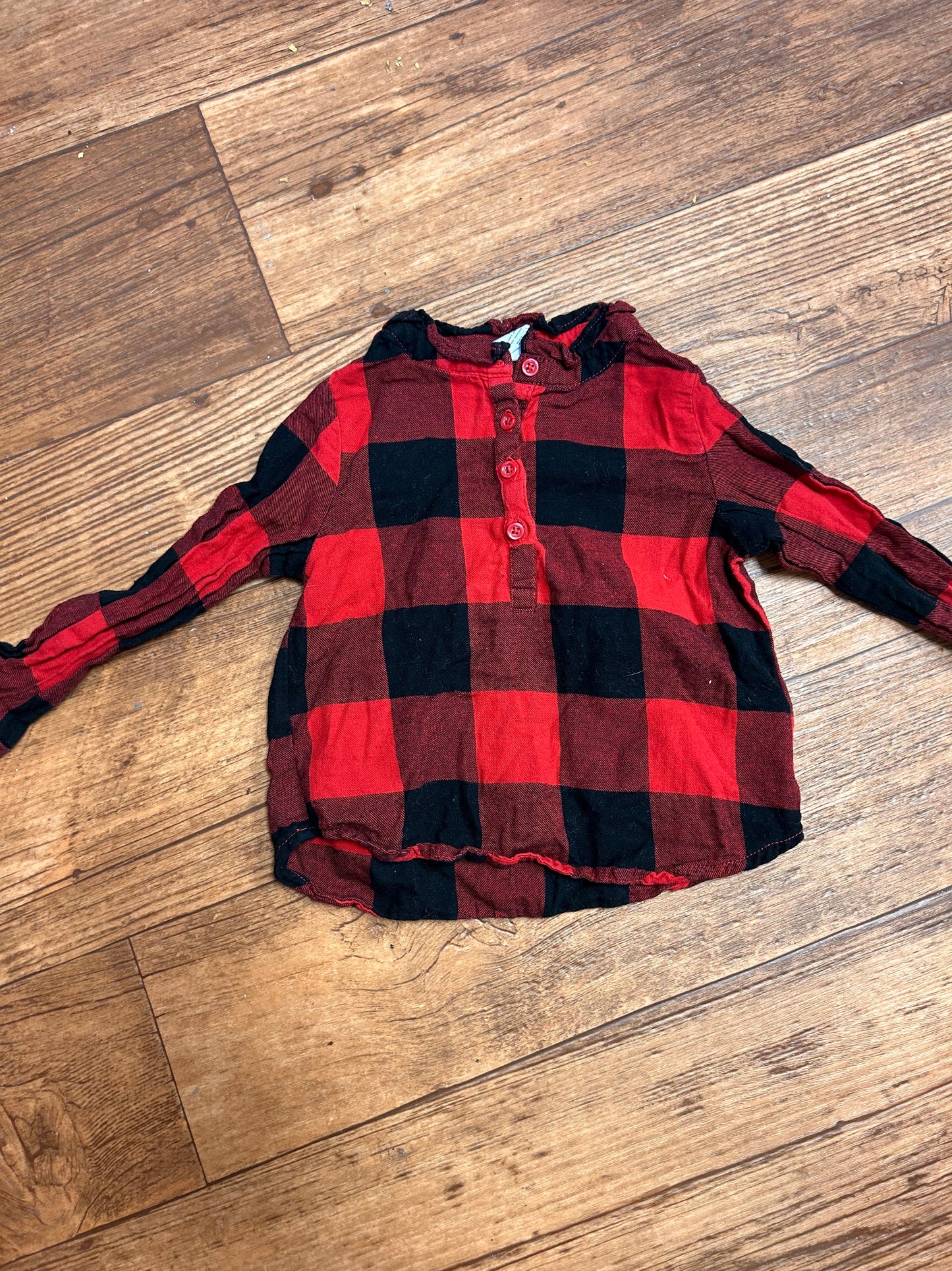 Gap 3t red & black gingham long sleeve top