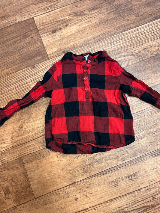 Gap 3t red & black gingham long sleeve top