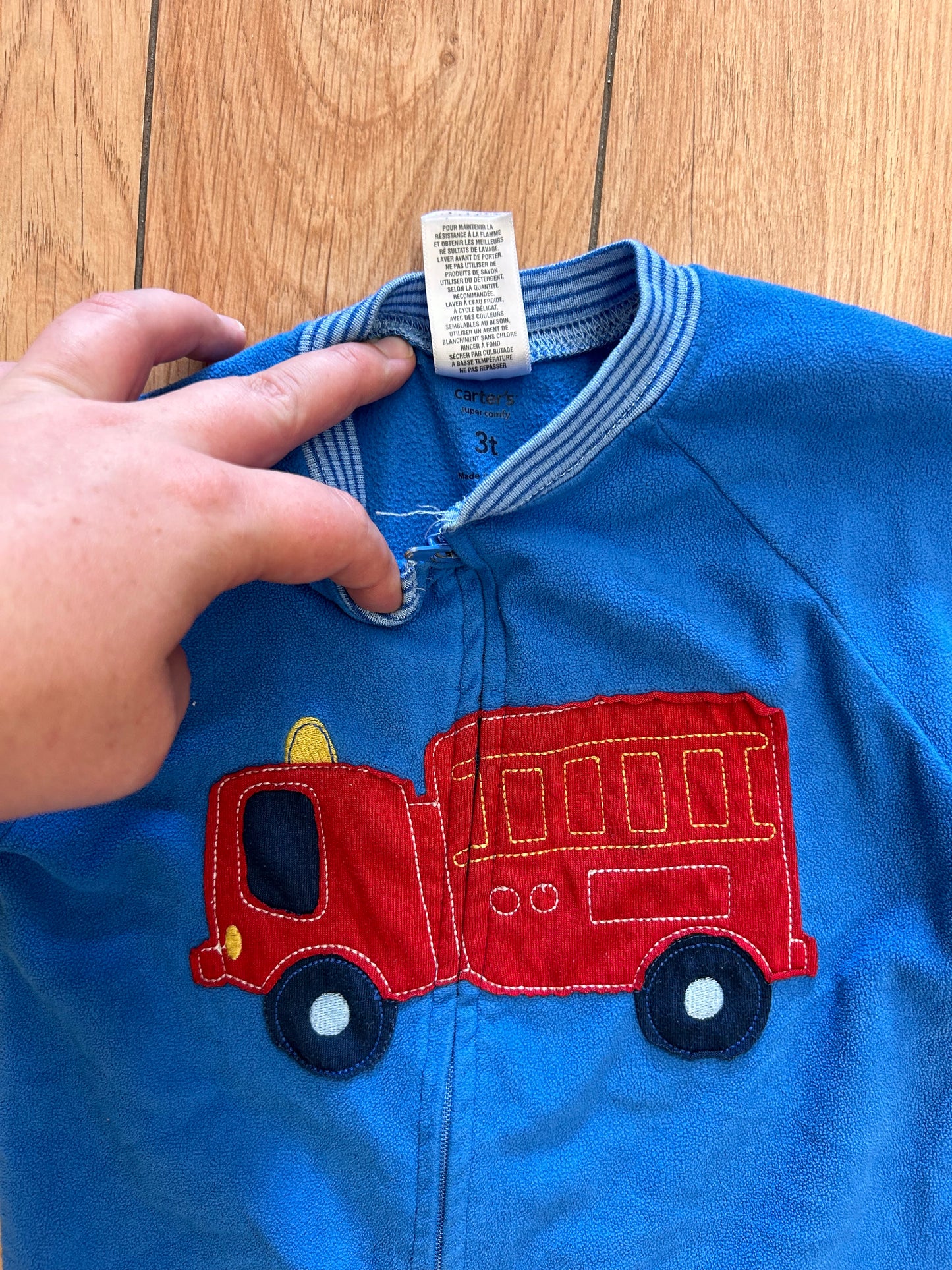 Carters 3t blue firetruck fleece sleeper