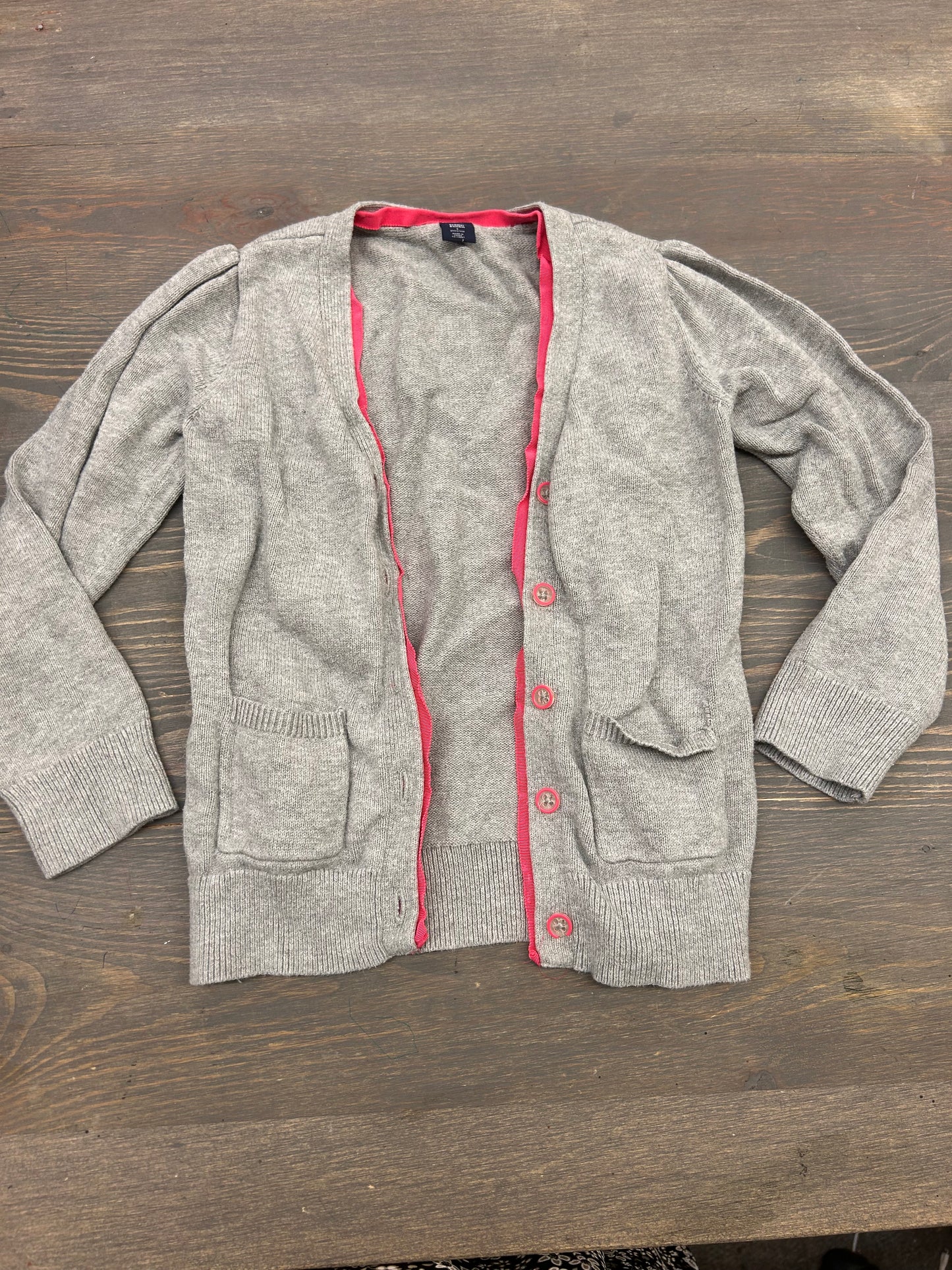 Gap 5t grey knit cardigan with pink trim