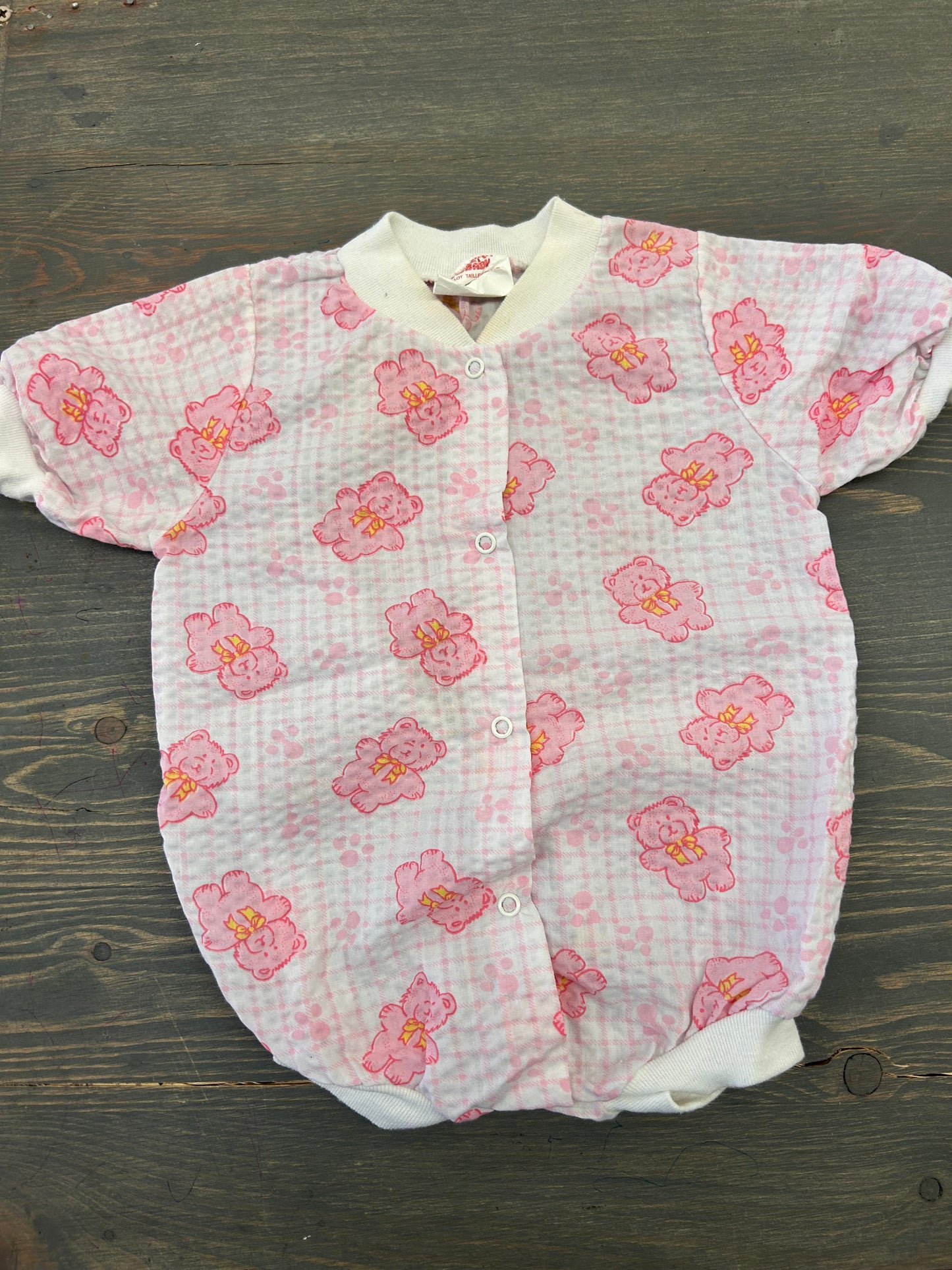 Vintage 12m pink bear bubble romper