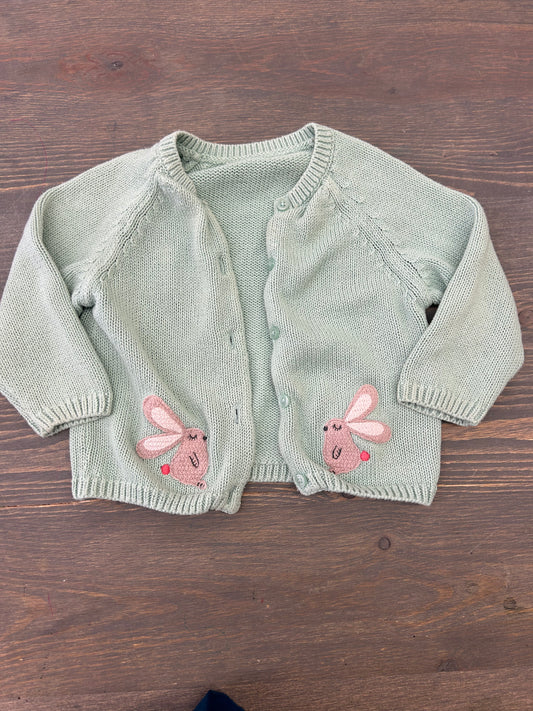 M&S 6/9m teal rabbit knit cardigan