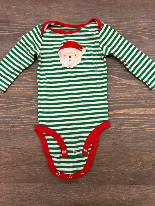 Carters 3/6m green striped Santa onesie