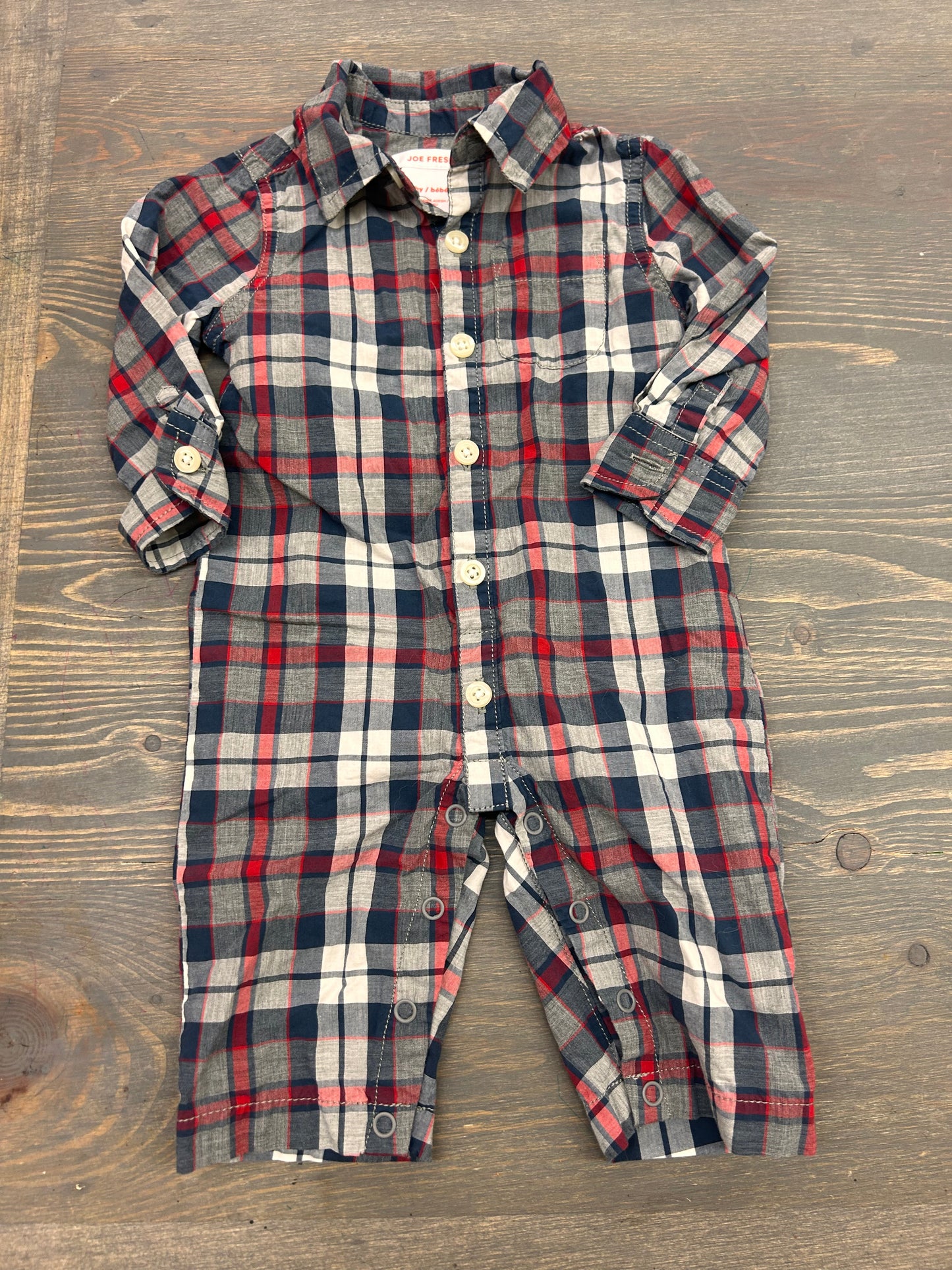 Joe fresh 3/6m plaid romper